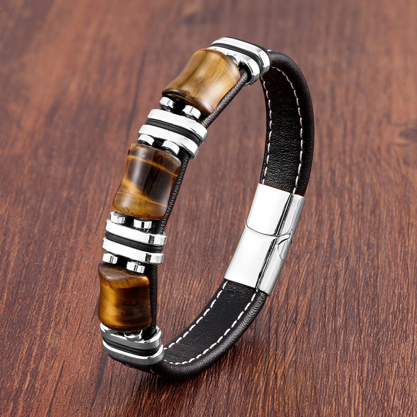 Fashion Stainless Steel Leather Rope Bracelet