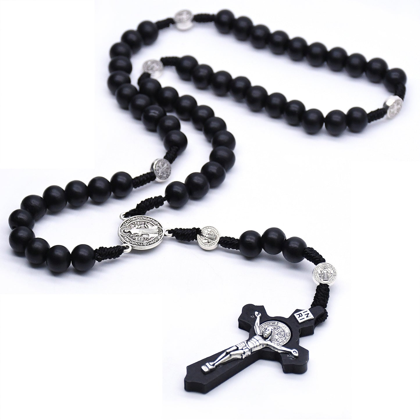 Rosary Necklace Hand-woven Wooden Bead Cross