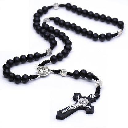 Rosary Necklace Hand-woven Wooden Bead Cross