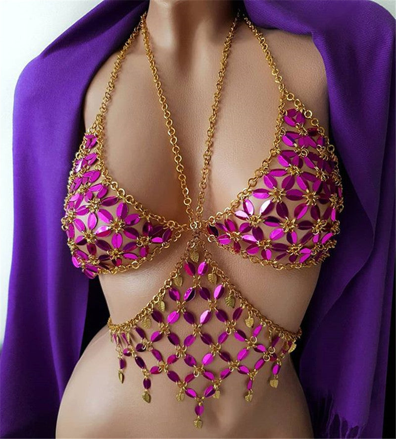 Ladies Crystal Bra Chain Bikini Body Chain Set