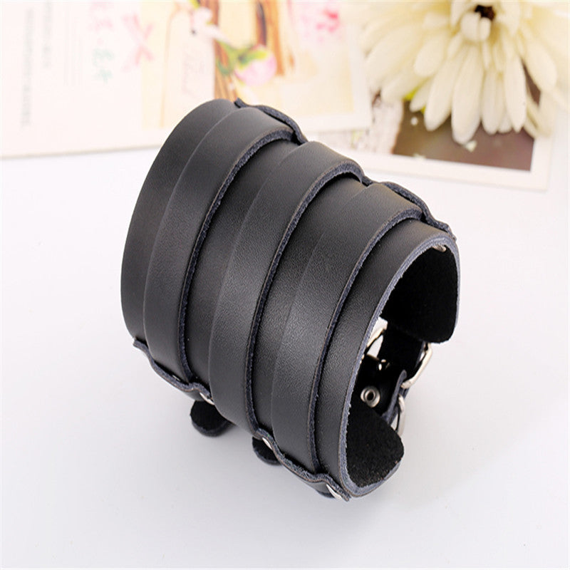 Retro Exaggerated Punk Cattle Wide Leather Bracelet