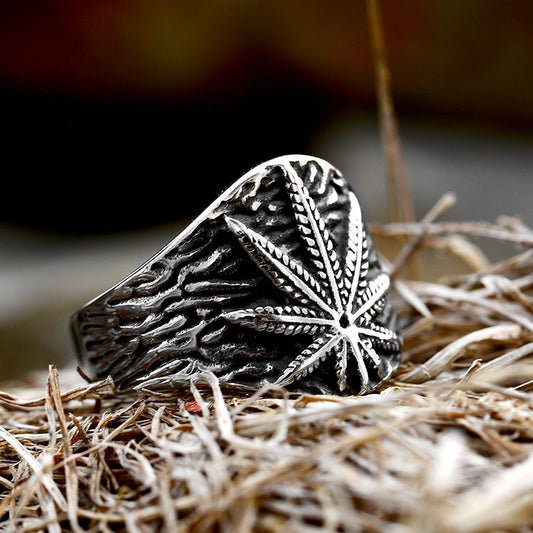 Vintage Stainless Steel Personality Leaf Men's And Women's Rings