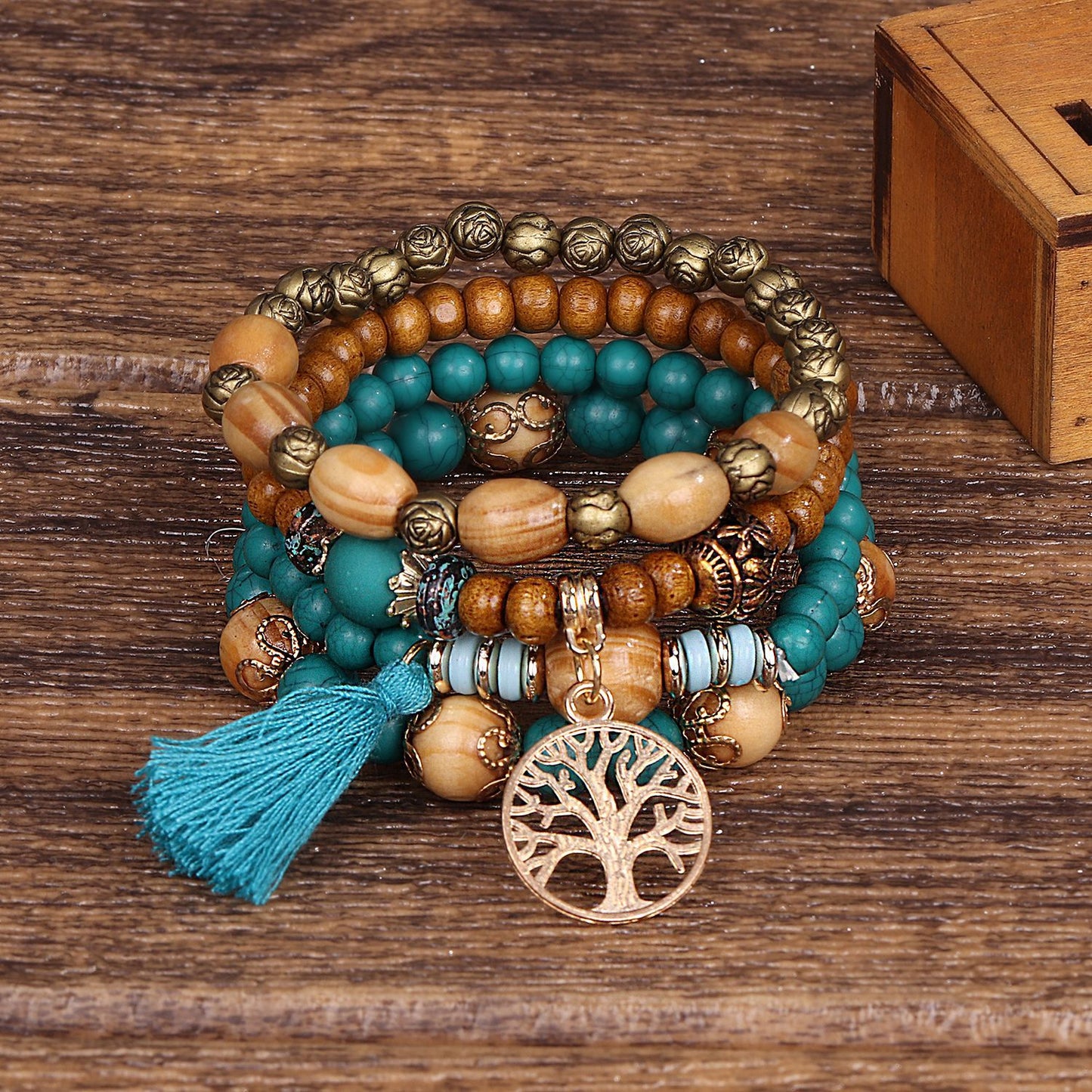 Boho Multilayer Wooden  Stretch Bracelet