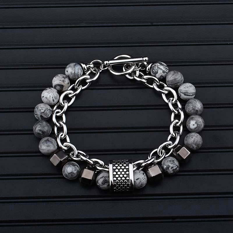 Stainless Steel Men's Black Gallstone Bracelet