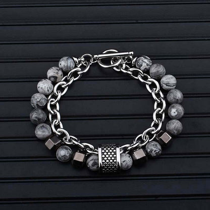 Stainless Steel Men's Black Gallstone Bracelet