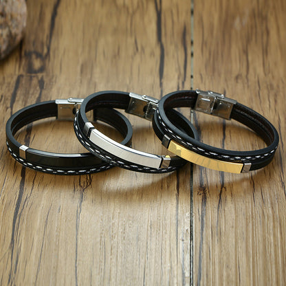 Mens Stainless Steel & Leather Bracelet