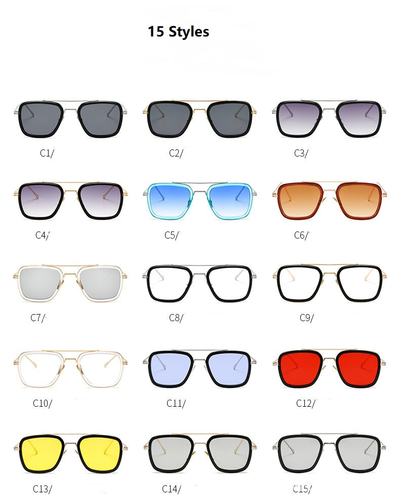 New Fashion Sunglasses Men Metal Square Iron Man Glasses