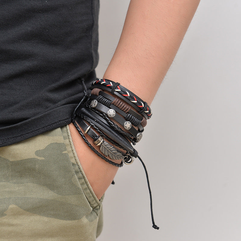 Mens Multilayer Leather Bracelet