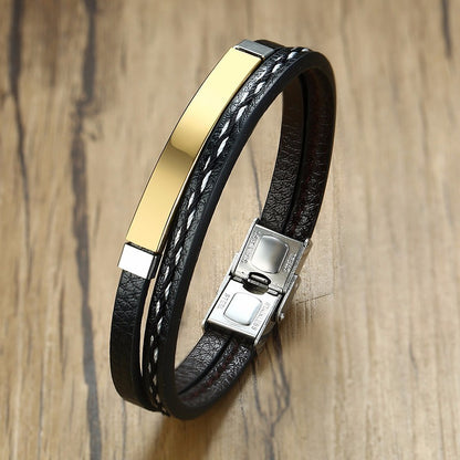 Mens Stainless Steel & Leather Bracelet