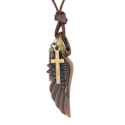 Leather necklace angel wings feather leather rope necklace