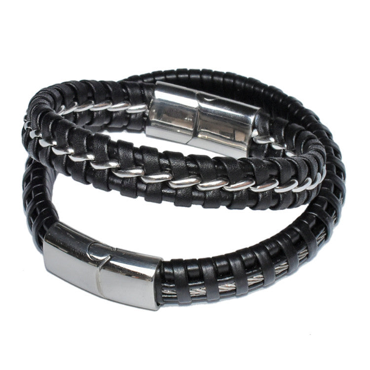 Stainless steel leather bracelet