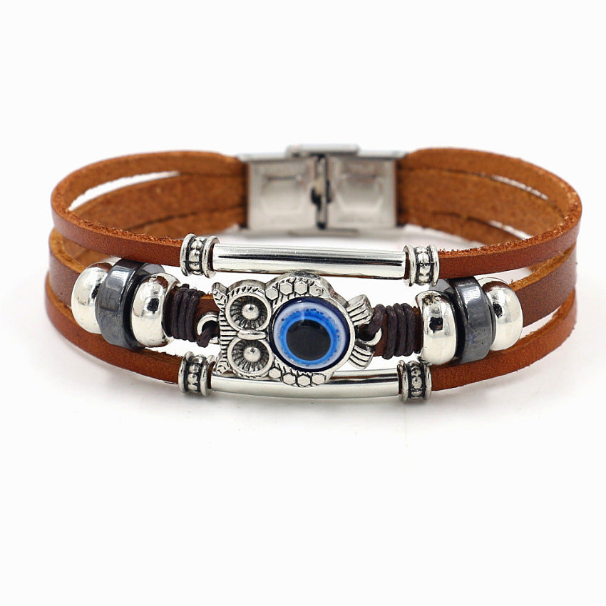 Stainless steel buckle leather bracelet