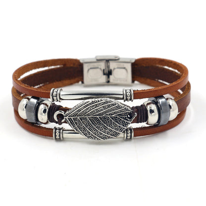 Stainless steel buckle leather bracelet