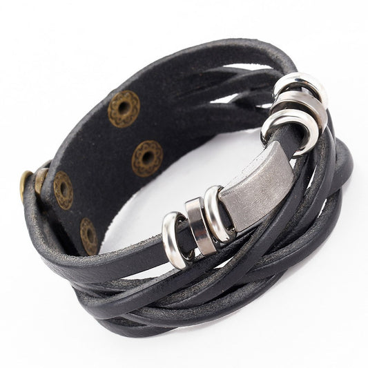 Man bracelets bangles multilayer braided wristband men