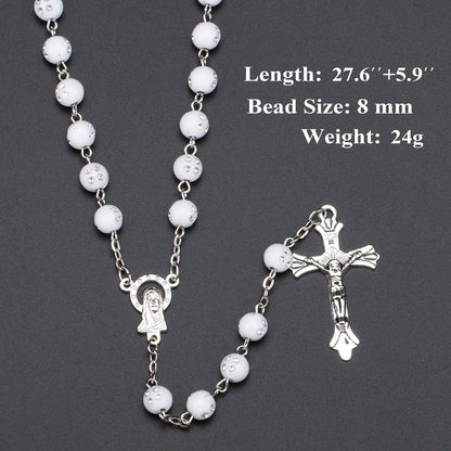 Christ Jesus Virgin Mary Cross Long Religious Necklace