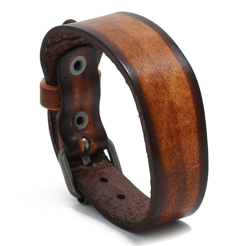 New Punk Style Retro Vintage Wrap Buckle Genuine Leather Bracelet Adjustable Men Wide Belt Wristband Bangles Jewelry