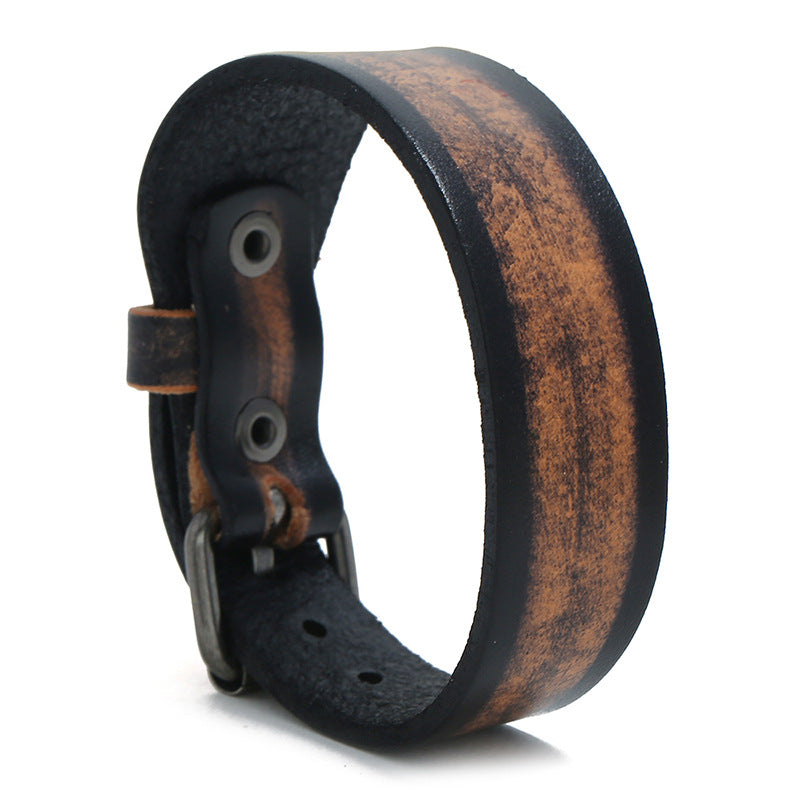 New Punk Style Retro Vintage Wrap Buckle Genuine Leather Bracelet Adjustable Men Wide Belt Wristband Bangles Jewelry