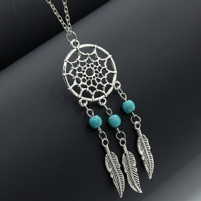 Classy Turquoise Tassel Feather Necklace