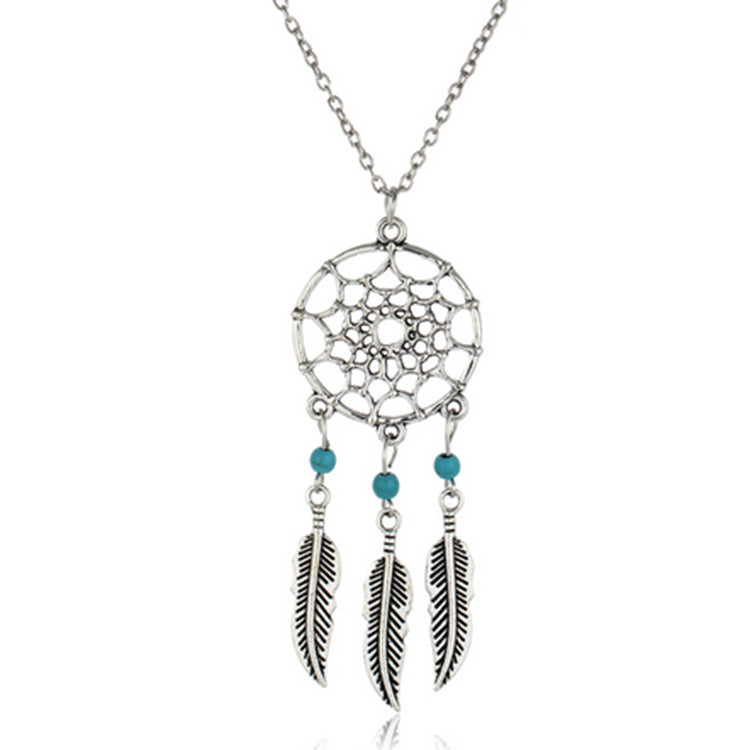 Classy Turquoise Tassel Feather Necklace