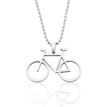 Trendy Silver Hollow Bicycle Stainless Steel Pendant Necklace For Men Women Birthday Gift Party Jewelry