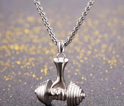 Fitness dumbbell barbell pendant fitness men's titanium steel necklace