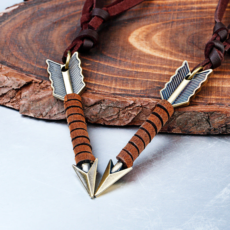 Leather Rope Feather Arrow Necklace