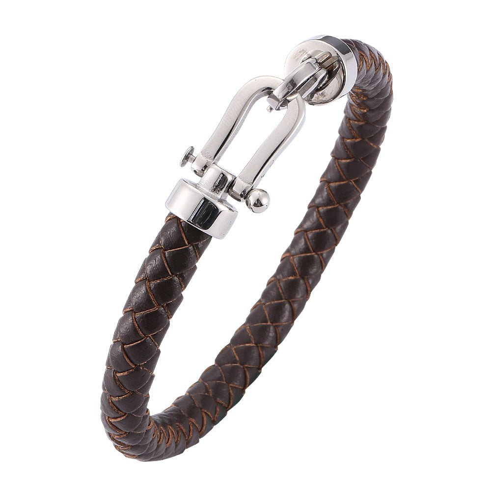 Men's Stainless Steel Leather Buckle Bracelet