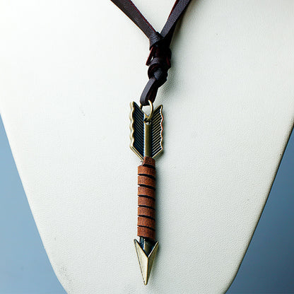 Leather Rope Feather Arrow Necklace