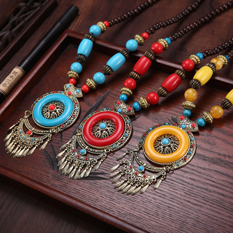 Blue Butterfly Ethnic Style Bohemia Necklace Sweater Chain Dance Performance Pendant