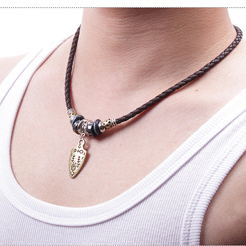 Fashion Ancient Sword Leather Rope Braided Necklace