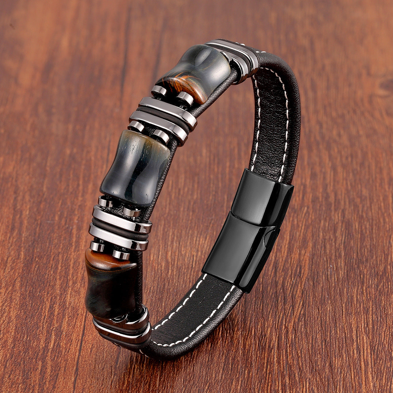 Fashion Stainless Steel Leather Rope Bracelet