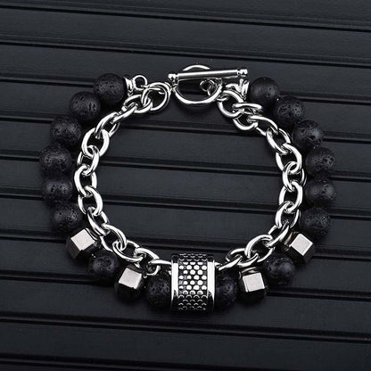 Stainless Steel Men's Black Gallstone Bracelet