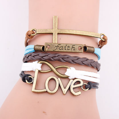 European and American bracelets love pendant fashion faith letter jewelry multi-layer woven leather rope bracelet bracelet