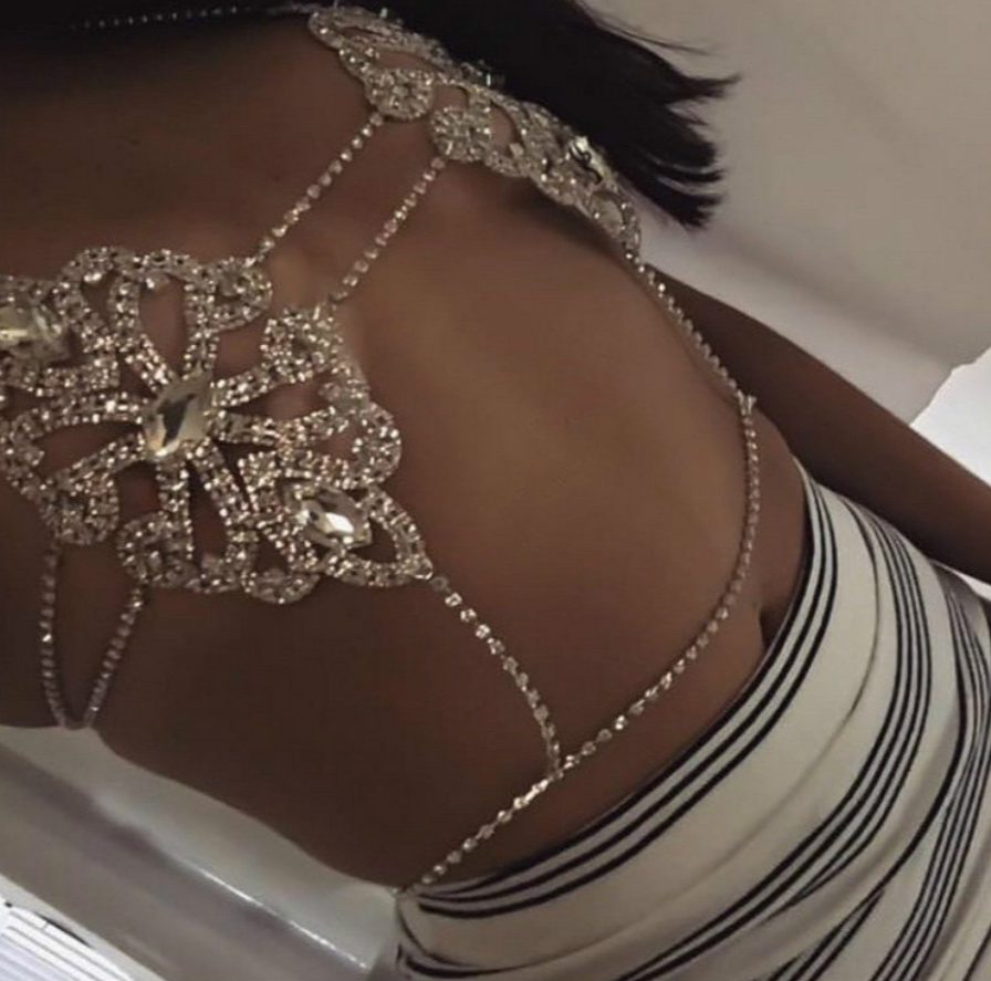 European and American fashion jewelry new bikini crystal rhinestone sexy chest chain tide female geometric diamond body chain