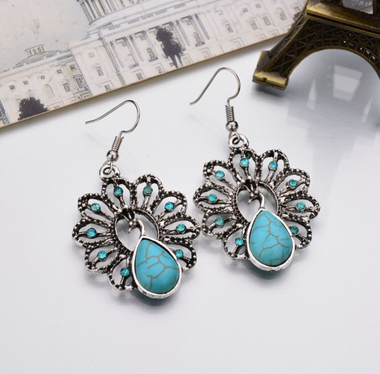 Vintage Ethnic Peacock Turquoise Earrings