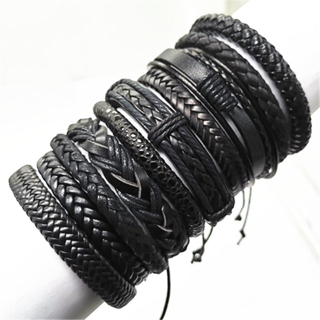 Leather Fashion Bracelets 10pcs Set Wrap Woven Fashion Handmade Men