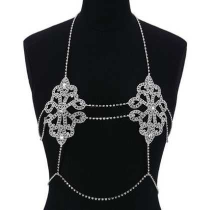 European and American fashion jewelry new bikini crystal rhinestone sexy chest chain tide female geometric diamond body chain