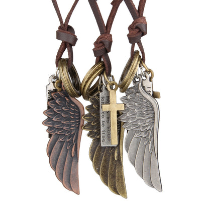 Leather necklace angel wings feather leather rope necklace