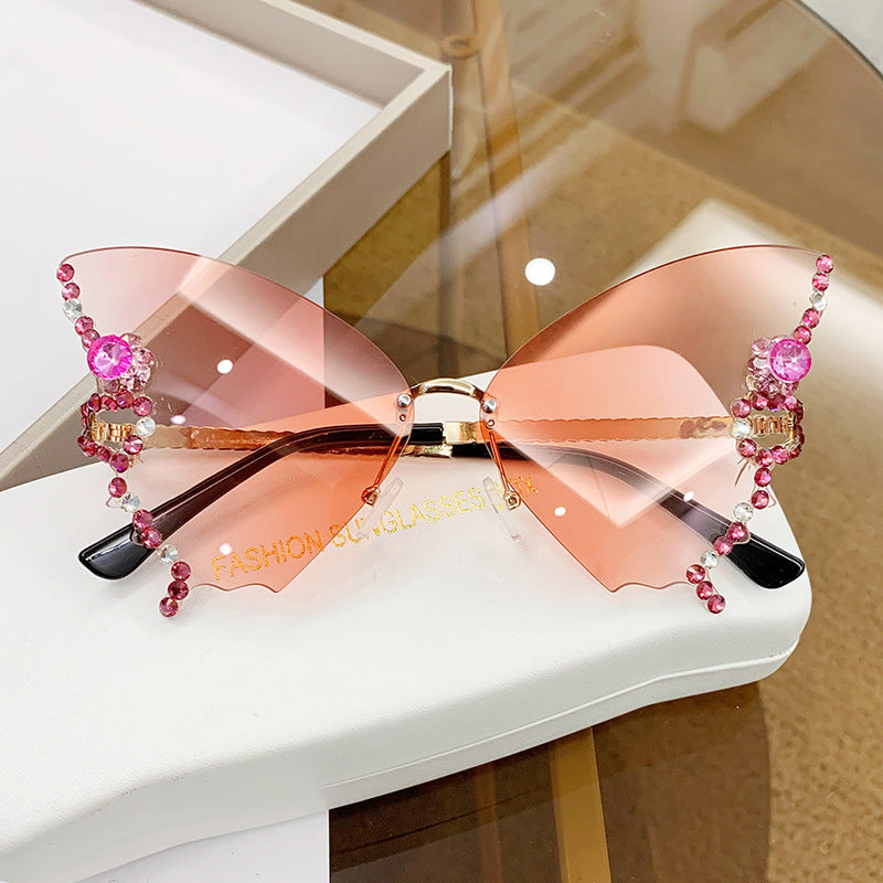 Butterfly Shape Diamond Rimless Sunglasses