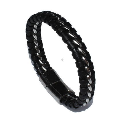 Stainless steel leather bracelet