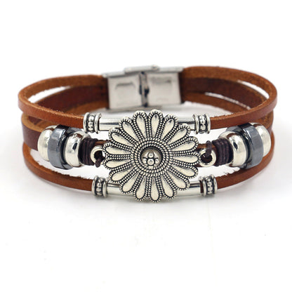 Stainless steel buckle leather bracelet