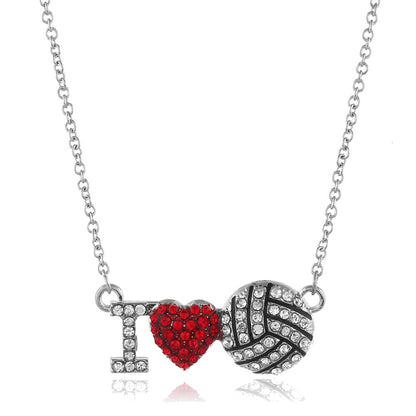 Sports Diamond Red Heart I Love Baseball Pendant Necklace