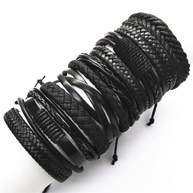 Leather Fashion Bracelets 10pcs Set Wrap Woven Fashion Handmade Men