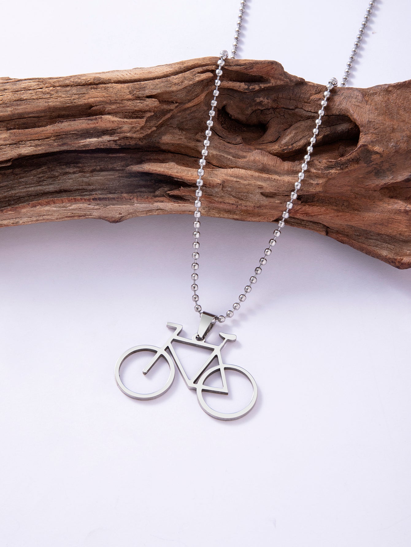 Trendy Silver Hollow Bicycle Stainless Steel Pendant Necklace For Men Women Birthday Gift Party Jewelry