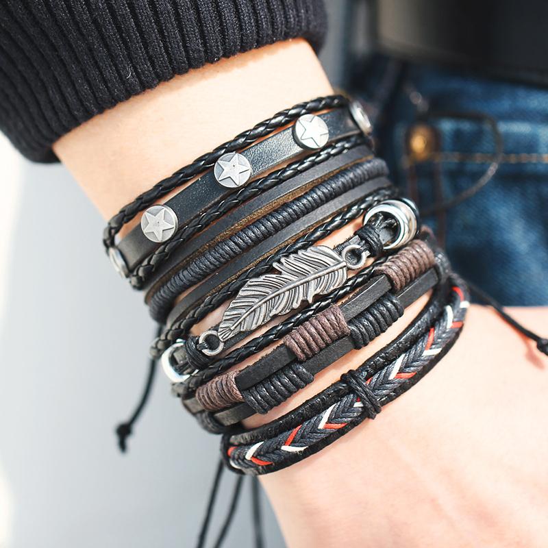 Mens Multilayer Leather Bracelet