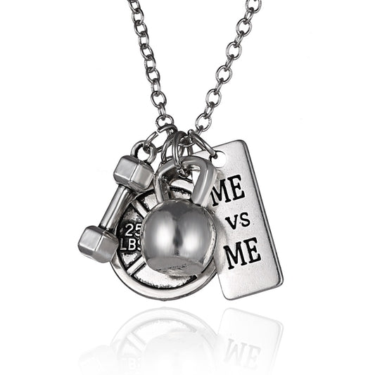 Dumbbell Barbell & Kettle-bell Pendant Necklace