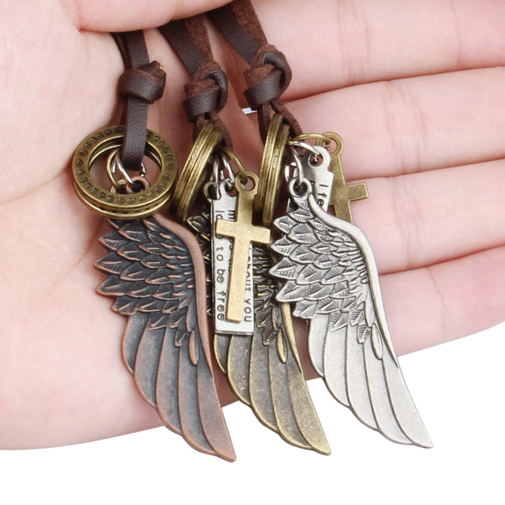 Leather necklace angel wings feather leather rope necklace