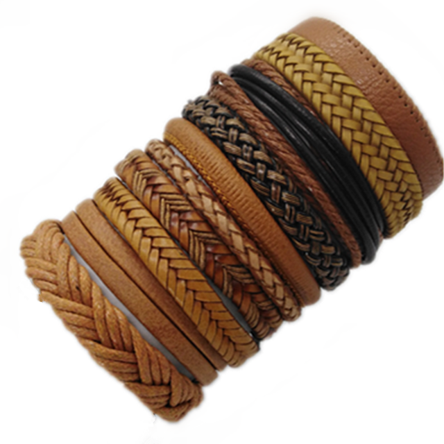 Leather Fashion Bracelets 10pcs Set Wrap Woven Fashion Handmade Men