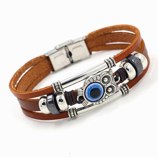 Stainless steel buckle leather bracelet