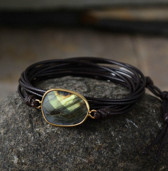 Labradorite bohemian lon natural stone rope bracelet ethnic